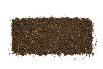 Fertile soil texture background seen from above, top view. Gardening or planting concept. Isolated...