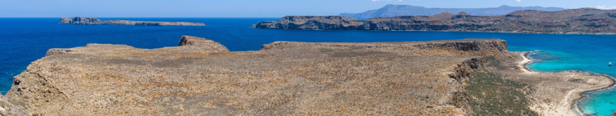 Fototapeta na wymiar Panoramic view on the bay of island Imeri Gramvousa and Mediterranean Sea. Crete. Greece.