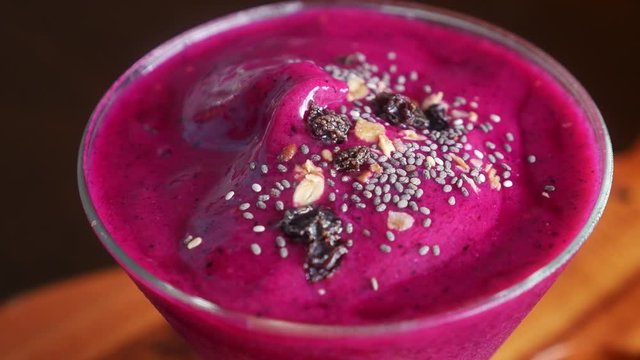 Closeup of Eating Fresh Dragon Fruit for Dessert