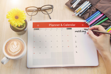 business Calender Planner meeting on desk office. organization management remind concept.