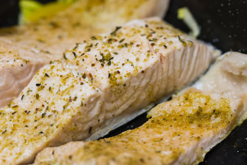 Fish slice on the pan.