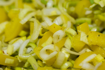 Chopped red pepper and leek.