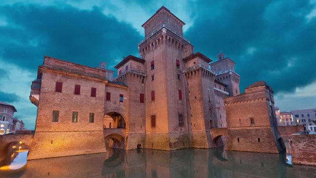 Castello Estense in the evening, Ferrara  (static image with animated sky and water)

