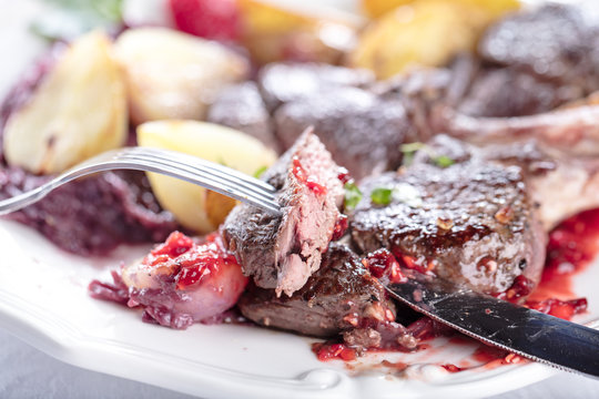 Hirschfleisch lammfleisch Wild Gericht.