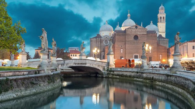 View on Basilica of Saint Giustina from Prato della Valle square in the evening, Padova  (static image with animated sky)
