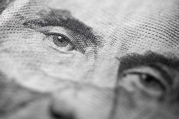 Lincoln $5 eye close up