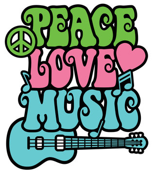 Peace-Love-Music in Retro Brights