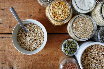 a bowl of cereal with spoon in muesli bar