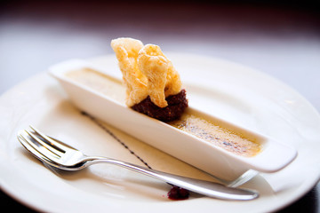 foie gras with creme brulee, fig marmalade and crispy pork crack