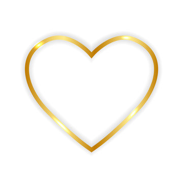 Gold Paper Heart  Isolated On White Background. Vector Illustration.