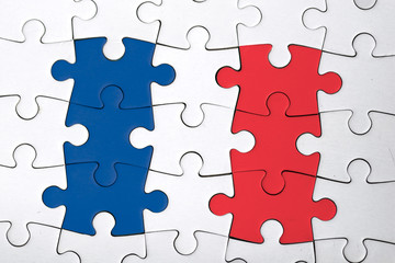 Fototapeta premium the french puzzle, view of the french flag jigsaw. politic. France
