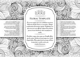 Vector Monochrome Floral Template with Place for Text