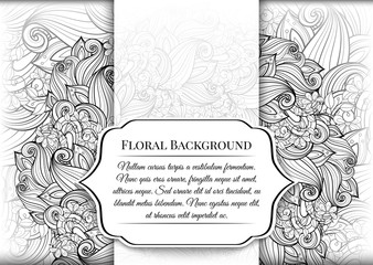 Vector Monochrome Floral Template with Place for Text