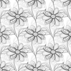 Vector Seamless Monochrome Floral Pattern