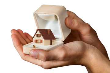 home inside engagement ring box, care concept