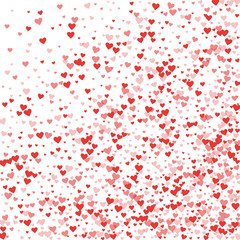 Red hearts confetti. Abstract random scatter on white valentine background. Vector illustration.