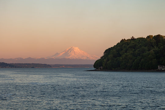 Alpenglow On Mt. Rainier And Vashon Island