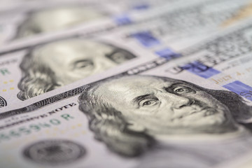 Background of hundred dollar bills. close up view cash money