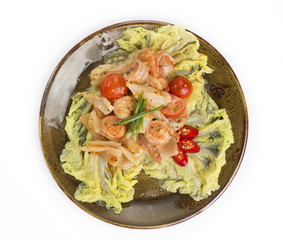 Plate with delicious sea food salad