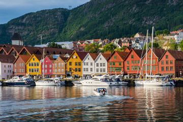 View of historical buildings in Bergen, Norway. 