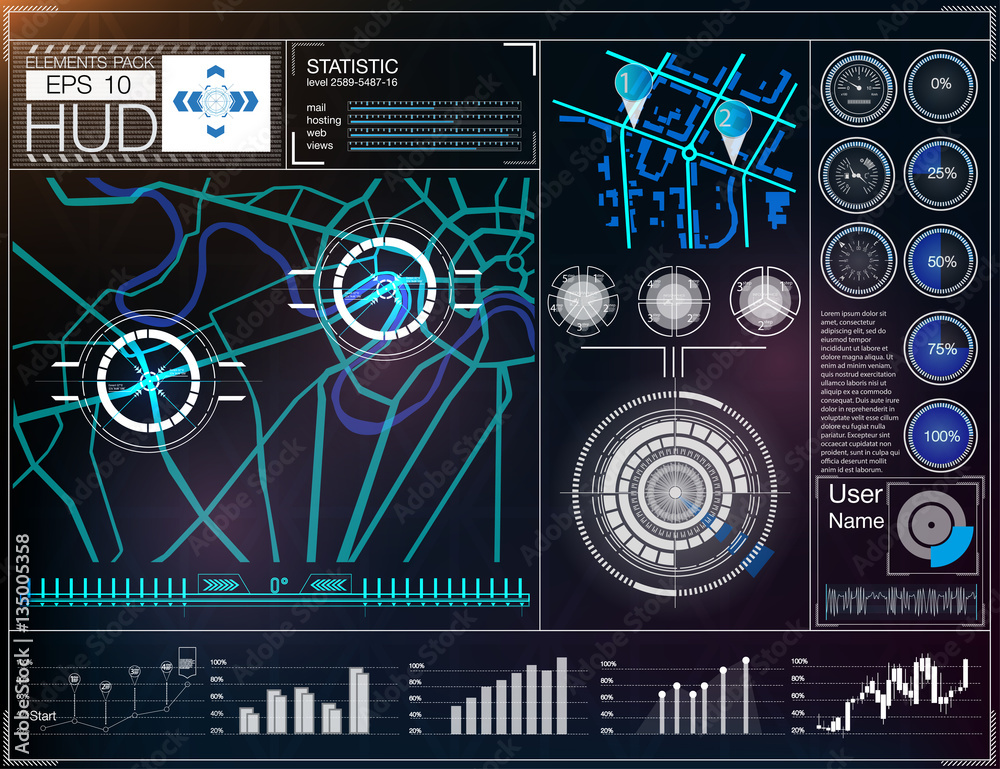 Poster futuristic user interface. hud ui. abstract virtual graphic touch user interface. hud background out