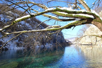 Plitvice lakes, Famous National park in Croatia, winter scene