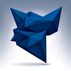 Volume blue geometric shape, 3d crystal, abstraction low polygons object, vector design form