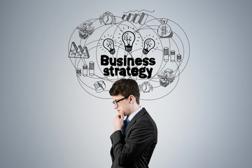 Side view of man and business strategy