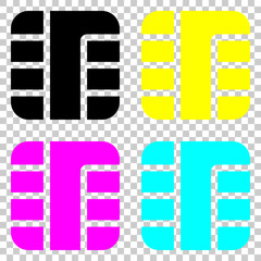 Chip of credit card icon. Colored set of cmyk icons on transparent background.