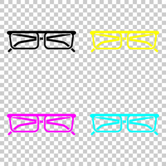 eyeglasses icon. Colored set of cmyk icons on transparent background.