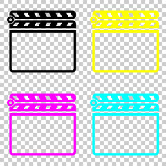 Film clap board cinema close icon. Colored set of cmyk icons on transparent background.