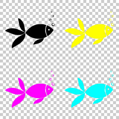 Fish with bubbles icon. Colored set of cmyk icons on transparent background.