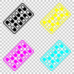 Pack Pills Icon. Colored set of cmyk icons on transparent background.