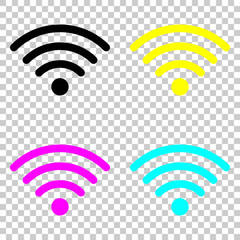 wi-fi icon. Colored set of cmyk icons on transparent background.