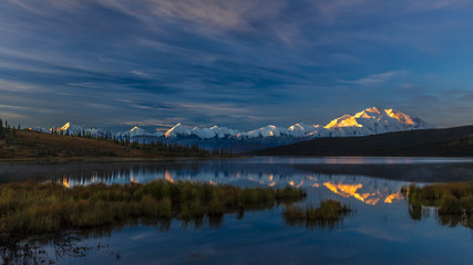 AUGUST 29, 2016 - Mount Denali at Wonder Lake, previously known as Mount McKinley, the highest...