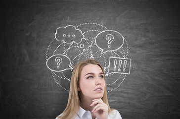 Thinking woman and speech bubbles