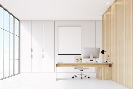 CEO office with framed poster, wood