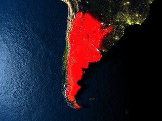 Argentina in red from space at night