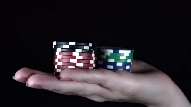 4k Poker Composition Win Chips in Hand