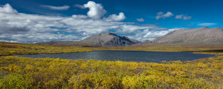 AUGUST 26, 2016 - Lakes of Central Alaskan Range - Route 8, Denali Highway, Alaska,a dirt road offers stunning views of Mnt. Hess Mountain, & Mt. Hayes and Mnt. Debora, Alaska
