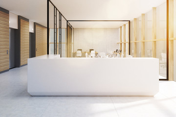 Fototapeta premium White reception and glass office, toned