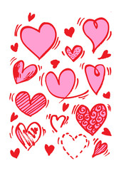 Fototapeta na wymiar Hearts set. Hand drawn. Design elements for Valentine's day.