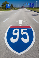 OCTOBER 15, 2016 - Interstate 95 road sign  - departing Philadelphia International Airport -...