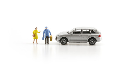Miniature people with car