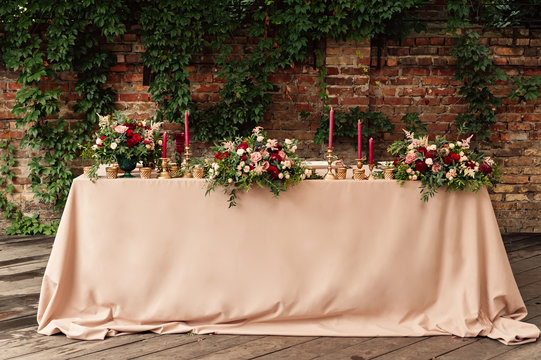 Festive wedding table candle flowers