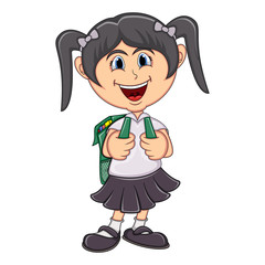 Little girl with backpack cartoon