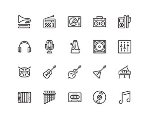Music icon set, outline style