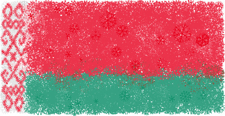 Flag of Belarus with snowflakes. Winter background