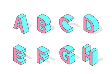 Isometric alphabet font isolated vector.