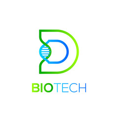 Letter D Green and Blue with abstract biotechnology dna logotype. Medicine, science, laboratory,Technology DNA vector concept